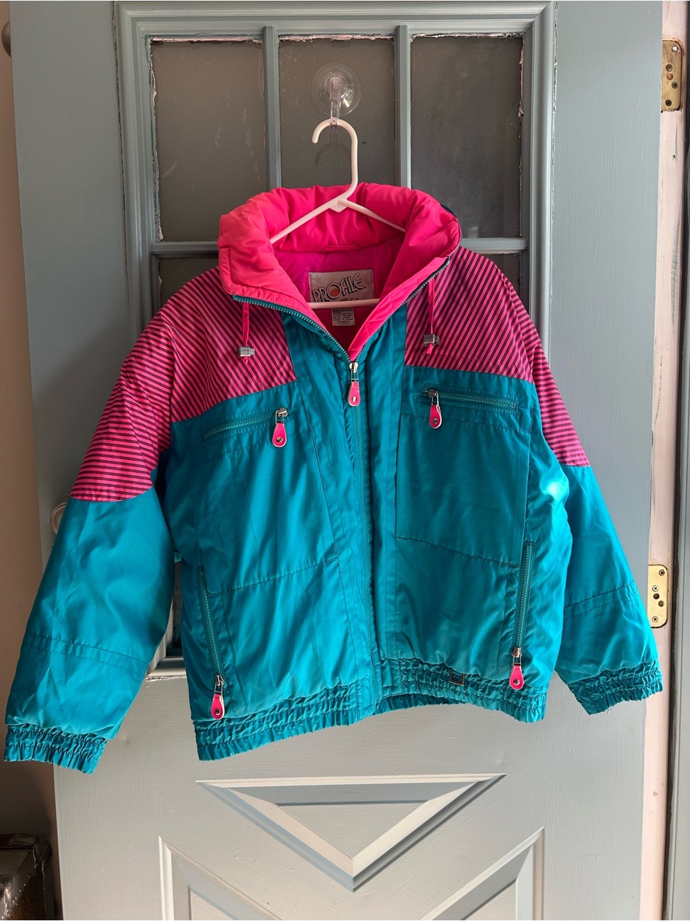 Vintage 1980s 1990s Profile Goose Down Retro Ski Jacket Women’s Large Pink Teal
